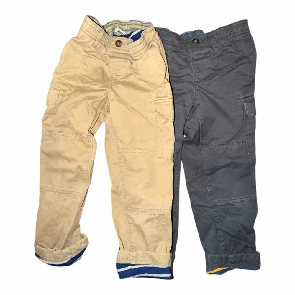 Lands' End Boys Size 6 Cargo Pants Lot Of 2 Khaki Gray Lined Adjustable Waist